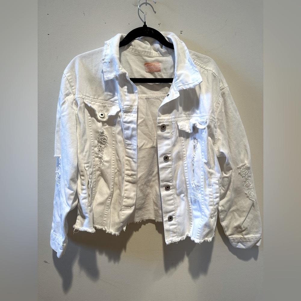 Wishful Thinking White Distressed Denim Jacket